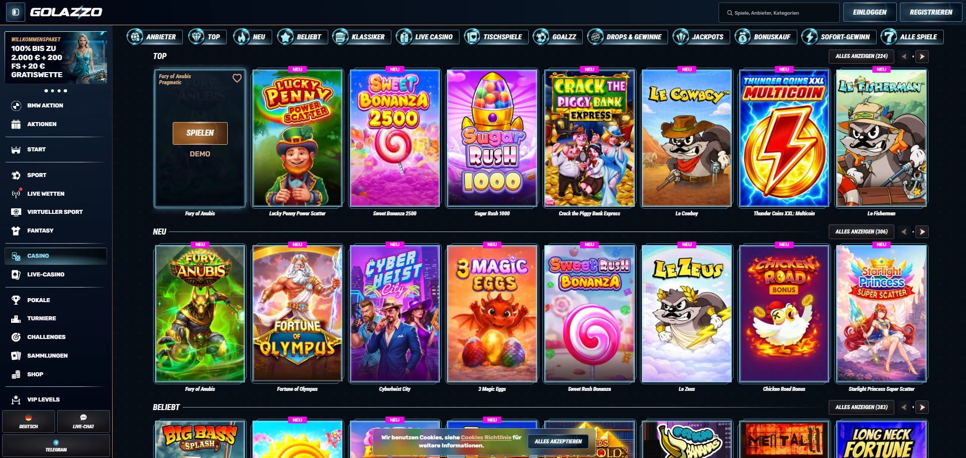 Golazzo Casino Spielauswahl